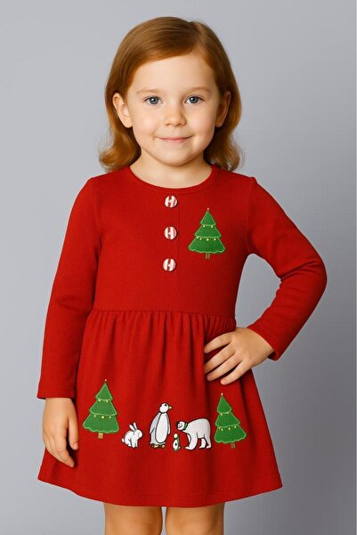 RAPAPA Girl's Tree Embroidered Dress Red 9370