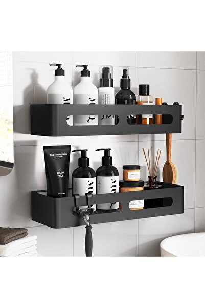 NALACAL حامل دش لاصق كبير جدًا، من الفولاذ المقاوم للصدأ، أسود (عبوة من قطعتين)