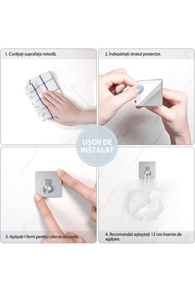 OEM Super Strong Adhesive Hooks Set, 4-Pack, Stainless Steel, Silver Finish