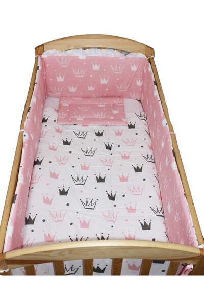 PRICHINDEL Set de lenjerie de pat pentru pătuț, 5 piese, roz prințesă, 120 x ...