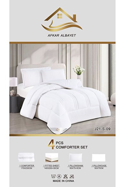 Afkar Albayet Single and a half bedsheet set, 4 pieces, plain microfiber
