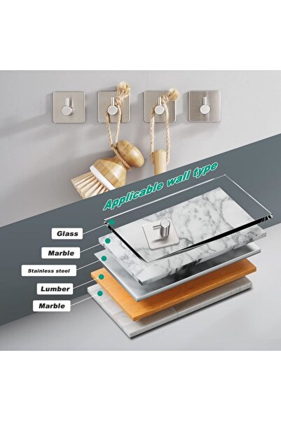 Sueva Set of 4 Self-Adhesive Matte Stainless Steel Hooks, Silver, 4.5x4.5x2.3cm