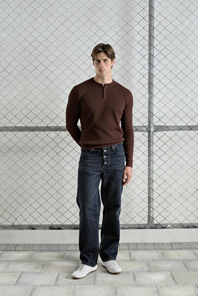 GIESTO Dar Kesi̇m Düğmeli̇ Kahverengi̇ Tri̇ko