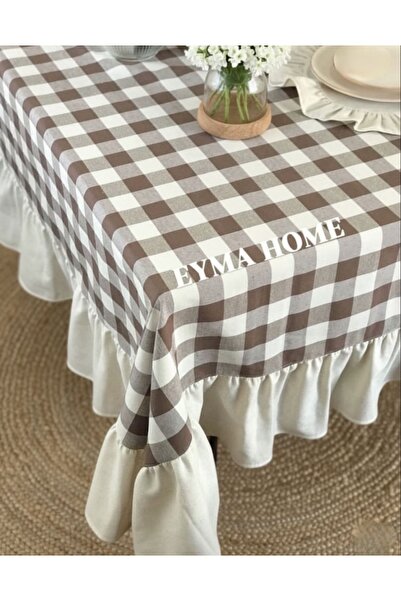 eyma home Cotton Linen Pitikare Ruffled Tablecloth (Has Stain-Resistant Properties)