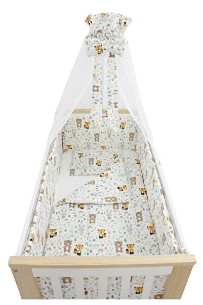 PRICHINDEL Set de lenjerie de pat cu baldachin, 6 piese, Ursuleț cu eșarfă ve...