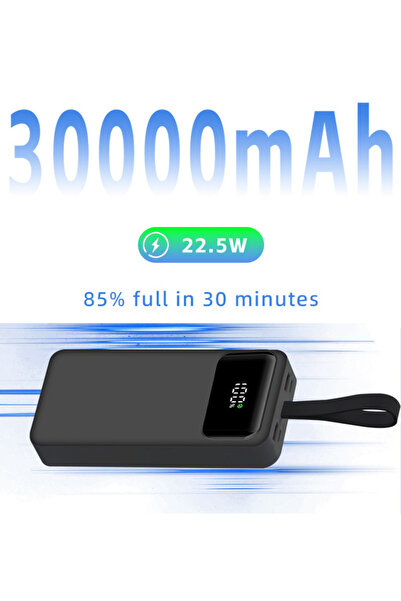 RONIC X External battery 30,000 mAh, RonicX, PD 22.5W, 3 USB-C, Lightning, USB-A cables, 4 ports, Black