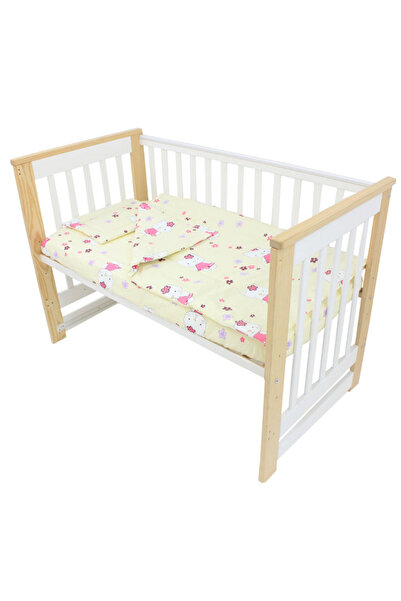 PRICHINDEL Set de lenjerie de pat 3 piese, bumbac, Kitty, galben, 120x60 cm