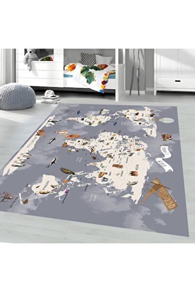 Sanlux Anti-slip children's room carpet, world map pattern, gray, 120x180 cm