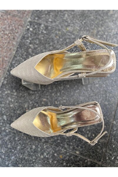 Metin Ayakkabı Gold Color Outer Material Skin Leather Open Back Women's Shoes