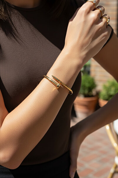 neslyaccessories Stamped Gold Steel Nail Bracelet (Thick)