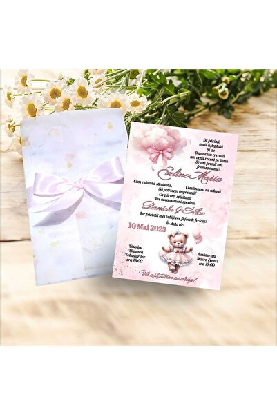 Aela.alc Invitațiile botez personalizata ursulet set 20buc