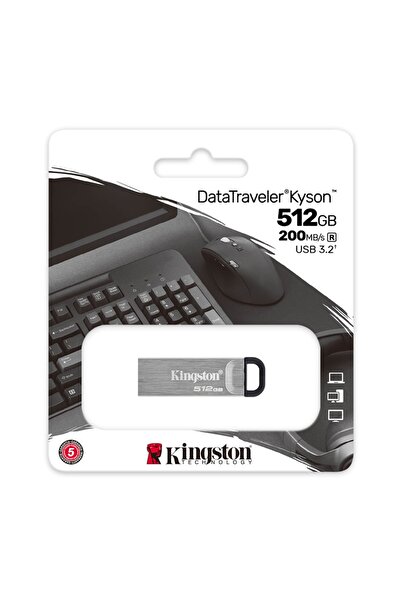 Kingston USB stick 512GB DataTraveler Kyson, USB 3.2, 200MB/s, Μεταλλικό σχέδιο, Γκρι