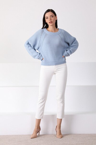 Ferraro A.Blue Round Neck Wool Women's Knitwear Sweater