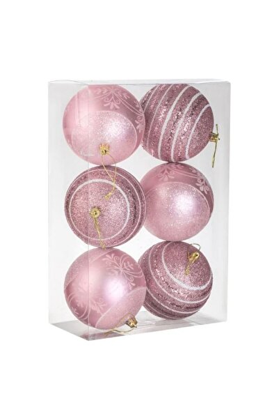 AB HOMES Christmas Bauble Set - Pink, Matte & Glossy, Stripes, Glitter & Iridescent White Patterns,