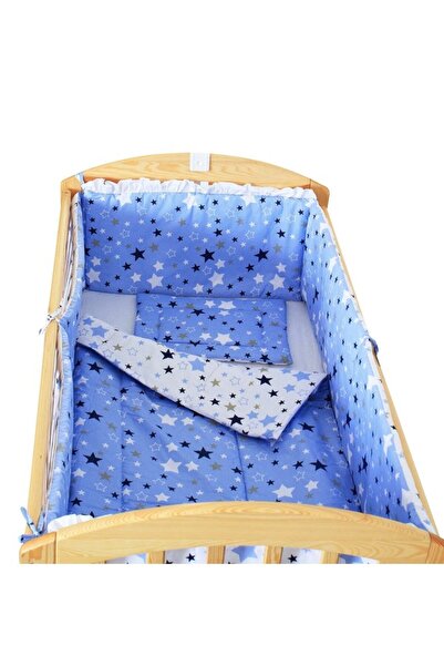 PRICHINDEL Set de lenjerie de pat, 5 piese, reversibil, stele albastre, 120 x...