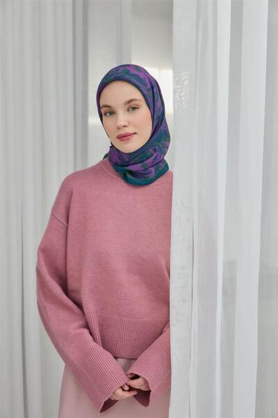 Silk Home Φουλάρι βισκόζης με μπλε μοτίβο πετρελαίου, τετράστικο, 90x90