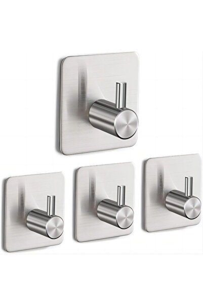 Sueva Set of 4 Self-Adhesive Matte Stainless Steel Hooks, Silver, 4.5x4.5x2.3cm
