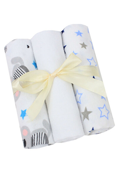 PRICHINDEL Set de 3 scutece din bumbac, imprimeuri cu steluțe albastre și urs...