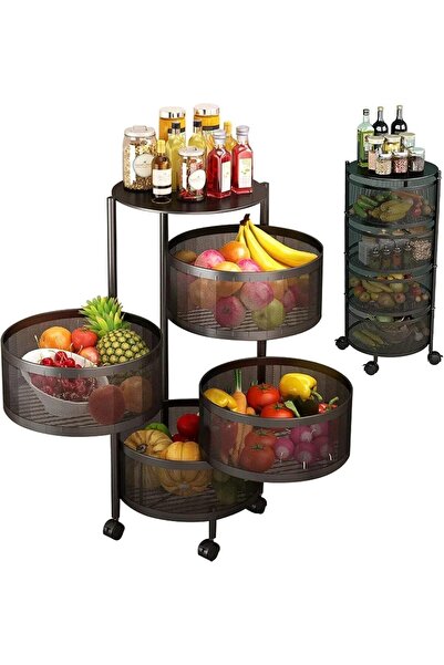 Genaric 4 Tier Kitchen Storage Trolley with Wheels for Fruits & Vegetables Shelf for Kitchen (Black) circle