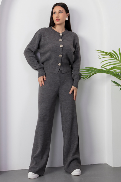 PULLIMM Set de tricotaje pentru pantaloni cardigan cu nasturi L3004