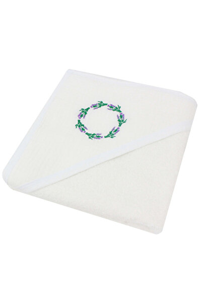 PRICHINDEL Hooded towel, lavender flowers, cotton, white, 80 x 100 cm