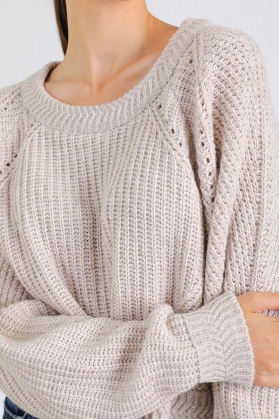Ferraro Natural Round Neck Wool Women's Knitwear Sweater