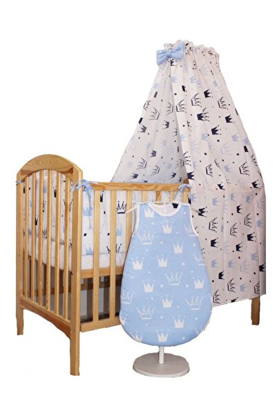 PRICHINDEL Set de lenjerie de pat cu baldachin, 7 piese, albastru Prince, 120...