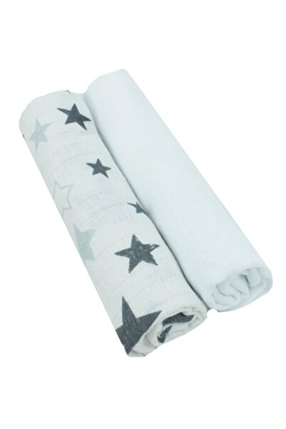 PRICHINDEL Set de 2 scutece de muselină, Stele mari, gri, 75 x 70 cm