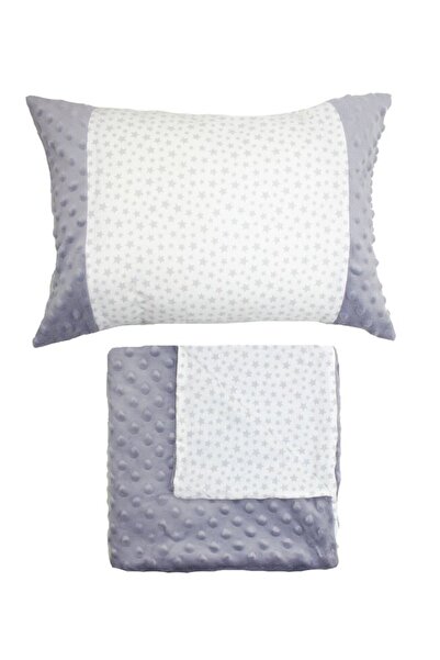 PRICHINDEL Minky Gray Blanket and Pillow Set, Gray Stars