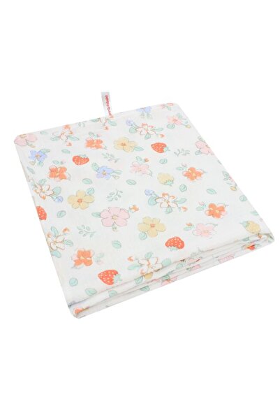 PRICHINDEL Muslin blanket, Maxi, pink flowers, 120x160 cm, white