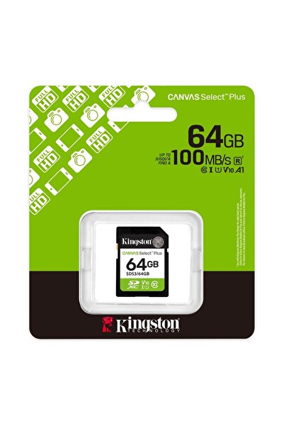 Kingston Κάρτα SD 64GB Canvas Select Plus, SDXC, Κλάση 10, UHS-I U1, Υψηλής Ταχύτητας, Μαύρη