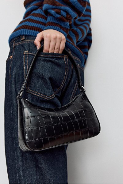 Stradivarius Timsah deseni görünümlü zincirli omuz çantası