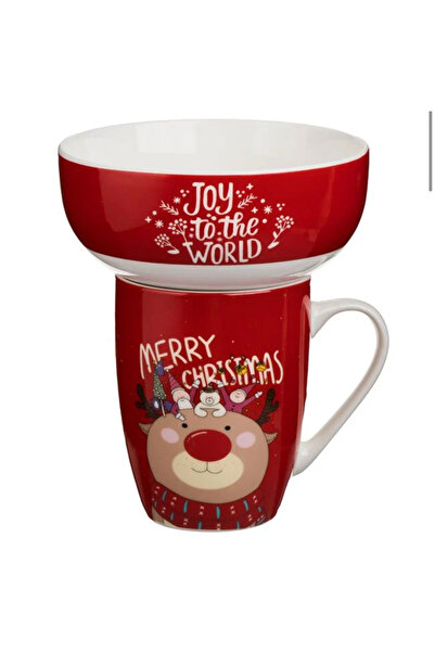 takı tutkum Christmas Deer Themed Red Mug and Saucer Set