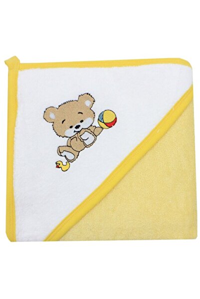 PRICHINDEL Prosop de baie cu glugă , ursuleț de pluș cu minge, galben, 80 x 1...