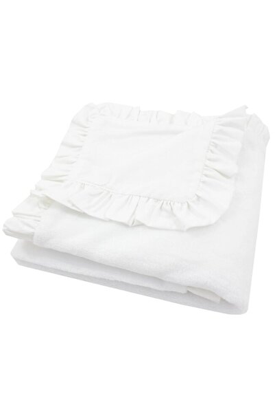 PRICHINDEL Pătură de pluș cu volane, albă, 100 x 76 cm