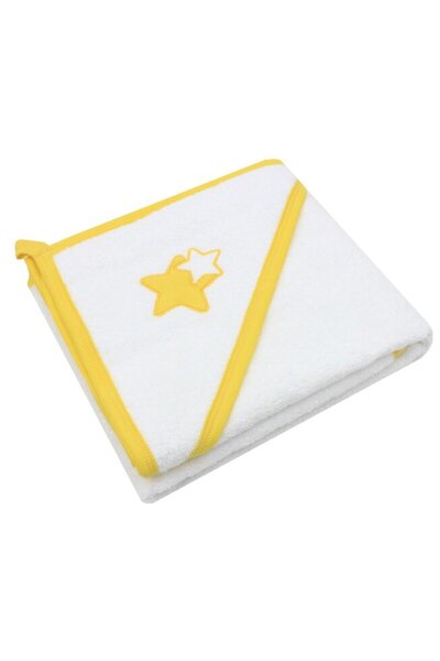 PRICHINDEL Hooded towel, cotton, yellow stars, 80 x 100 cm, white