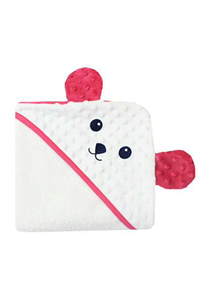 PRICHINDEL Hooded towel, cotton, white, pink bear, 80 x 100 cm