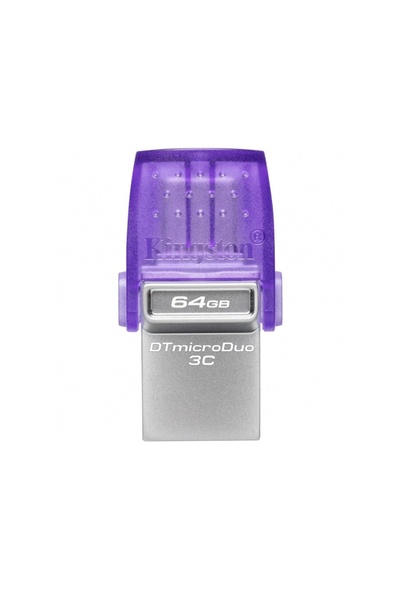 Kingston Στικ USB-C & USB-A 64GB MicroDuo 3C, USB 3.2, Γρήγορη μεταφορά, Διπλή υποδοχή, Μωβ