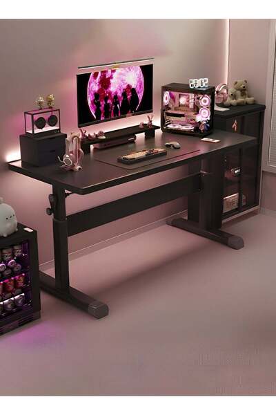 Taimi Large gaming desk 100x60 cm, height adjustable with steel legs - computer table - black
