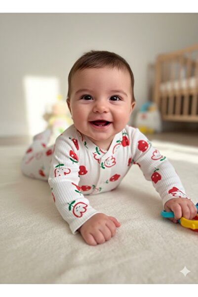 Şimo Butik Baby Romper 0-9 Months Comfortable Breathable Snap Fasteners 100% Pure Cotton Soft Anti-Allergic Floral with Booties