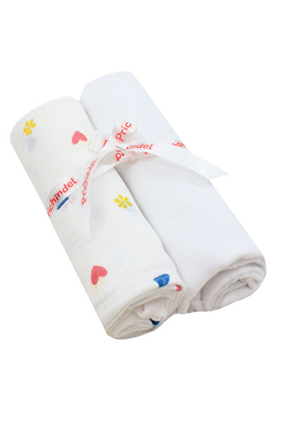 PRICHINDEL Set of 2 diapers, muslin and flannel, Hearts and Boats, white, 80 x 67 cm