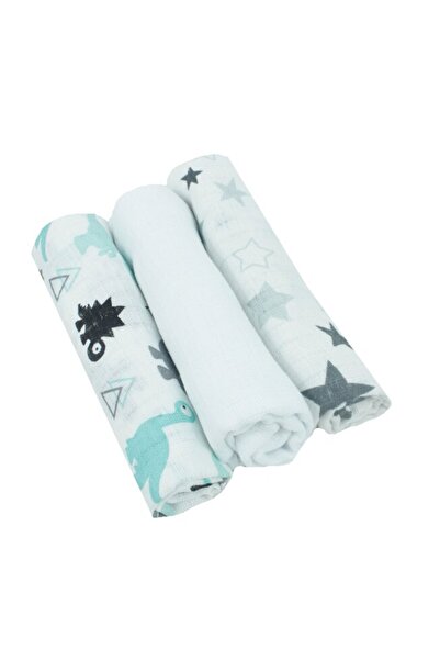 PRICHINDEL Set de 3 cârpe de muselină, stele mari gri și dinozauri, multicolo...