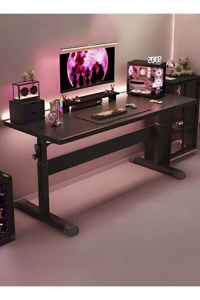 Taimi Large gaming desk 120x60 cm, height adjustable with steel legs - computer table - black