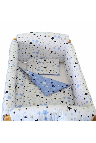 PRICHINDEL 7-piece crib bedding set, Prichindel, reversible, blue stars, white, 140 x 70 cm