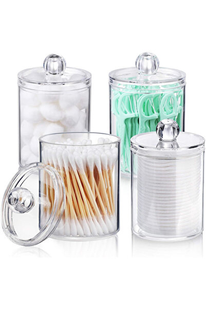 OEM Longziming Transparent Bathroom Organizer Set - 4 Clear Plastic Qtip Dispensers