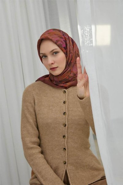 Silk Home Viscose Velora Scarf Brown Patterned Tok Duruşlu Four Seasons 90X90