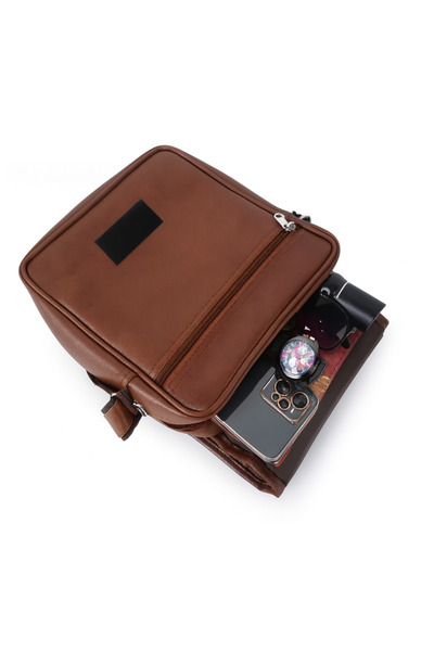 ORAMI Passport Side Bag: Premium Brown PU Leather Crossbody for Travel & Daily Essentials