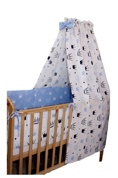 PRICHINDEL Copertină pentru pătuț 'Prince' albastră cu coroane albe, 150 x 21...