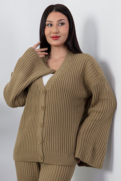 PULLIMM Corded Fabric Button Cardigan Pants Knitwear Set L8004