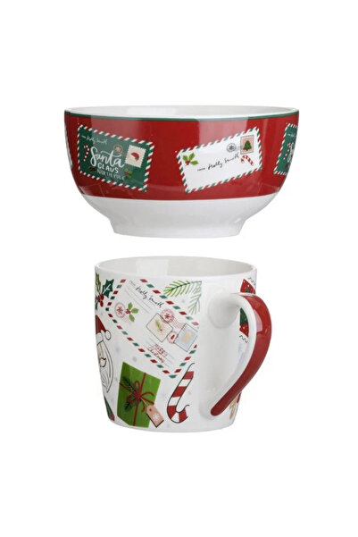 takı tutkum Burgundy Patterned Letter to Santa Claus Mug & Bowl Set 13cm